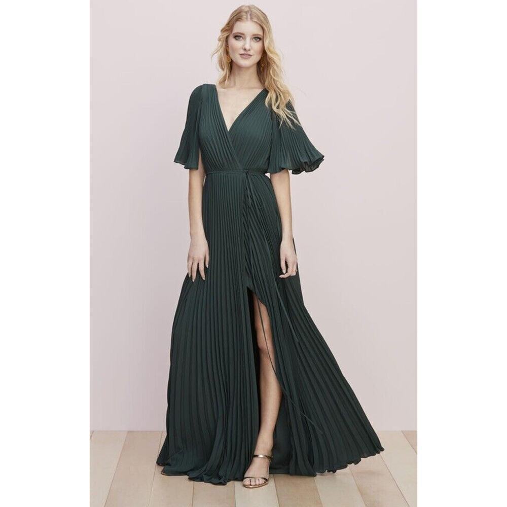 Wtoo Bridesmaids By Watters Geneva Green Dress Pleated Wedding Formal Evening